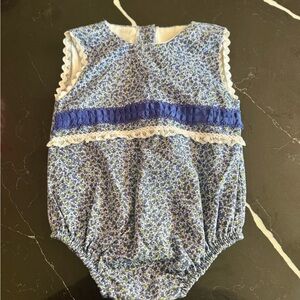 Floral Baby Romper with‎ Blue Accents